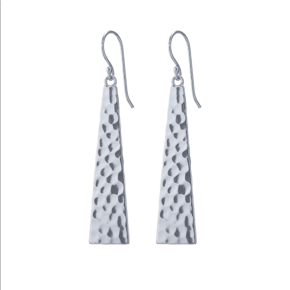 Silver Tone Triangle Hammered Drop Earrings